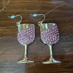 Pink Crystal Wine Glass Dangle Earrings